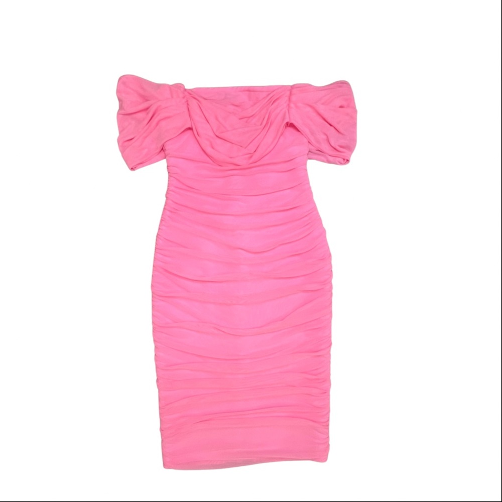 NWOT Fashion Nova Pink, Off the Shoulder, Ruched Dress